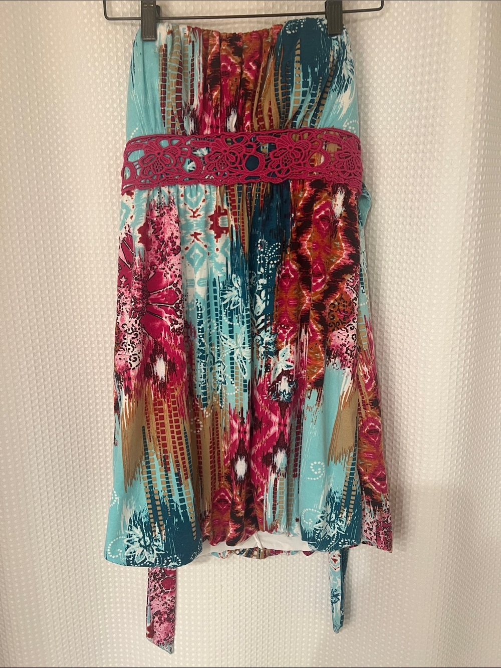 Ruby Rox Multicolor Maxi Dress with Fuchsia Crochet Waistband—626-070